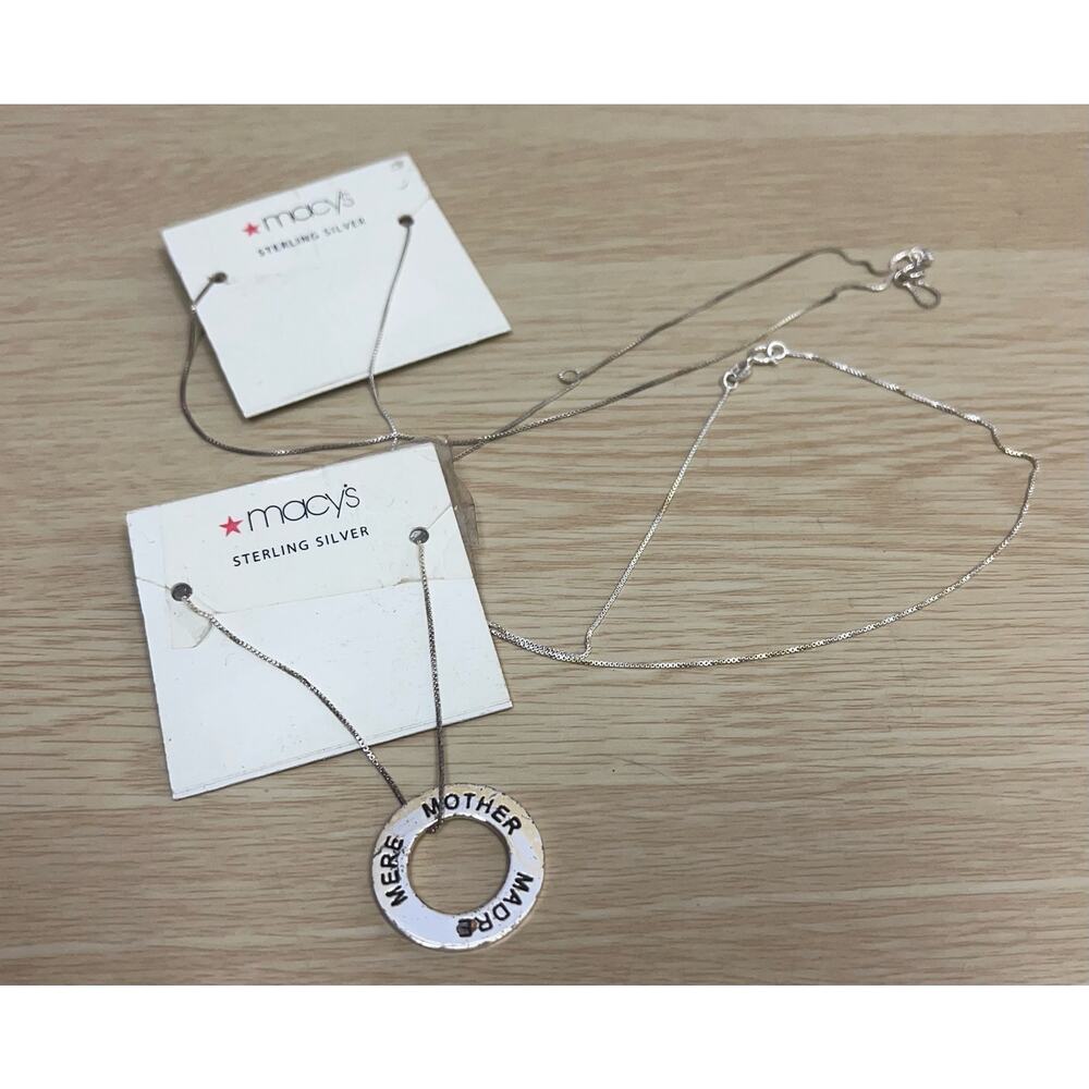 MACY'S STERLING SILVER NECKLACE 925 Made in Italy Bundle of 2 with one Charm 17”